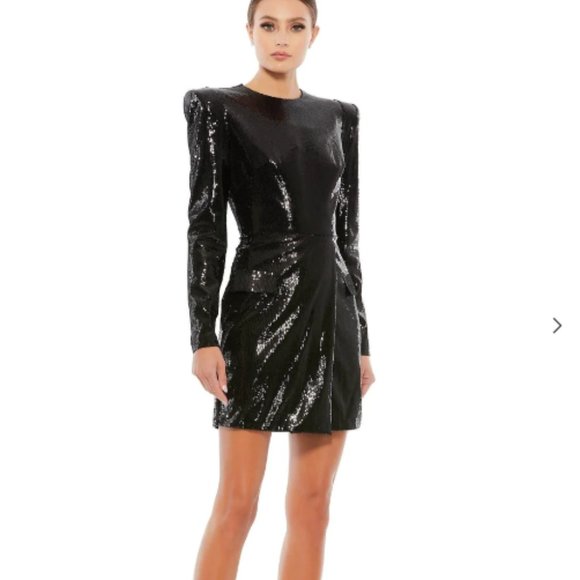 MAC DUGGAL SEQUINED STRUCTURED FAUX BLAZER BLACK MINI DRESS sz 0